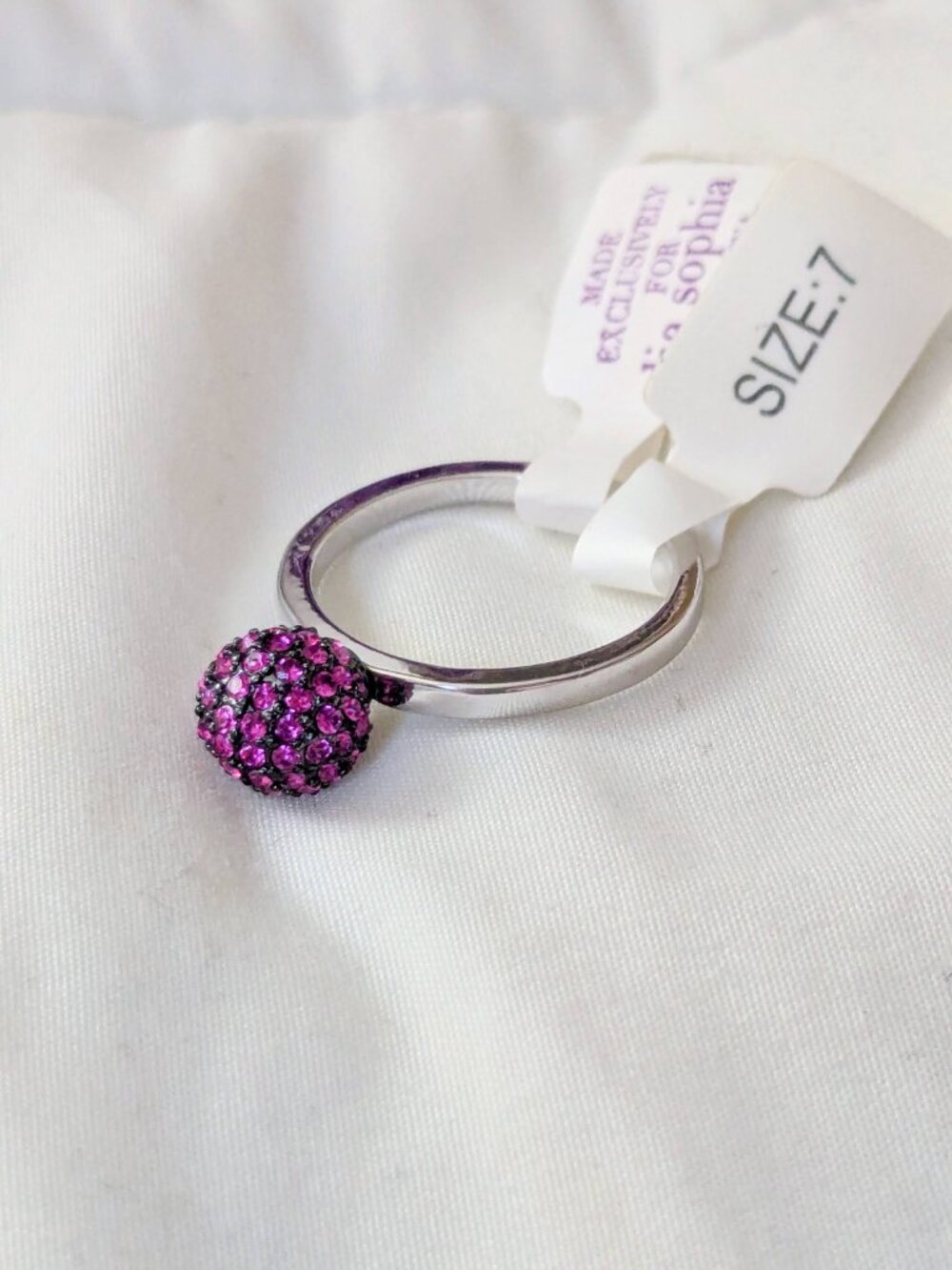 Lia Sophia Pink Crystal Pave Cirque Ring Fuchsia Pink Silver Gunmetal Size 7 NWT